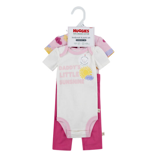 Conjunto 2 Bodies y Pantalón Niña Rosado Nuboso 9m